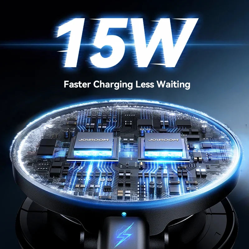 Magnetic Car Phone Mount – Foldable 15W Wireless Charger