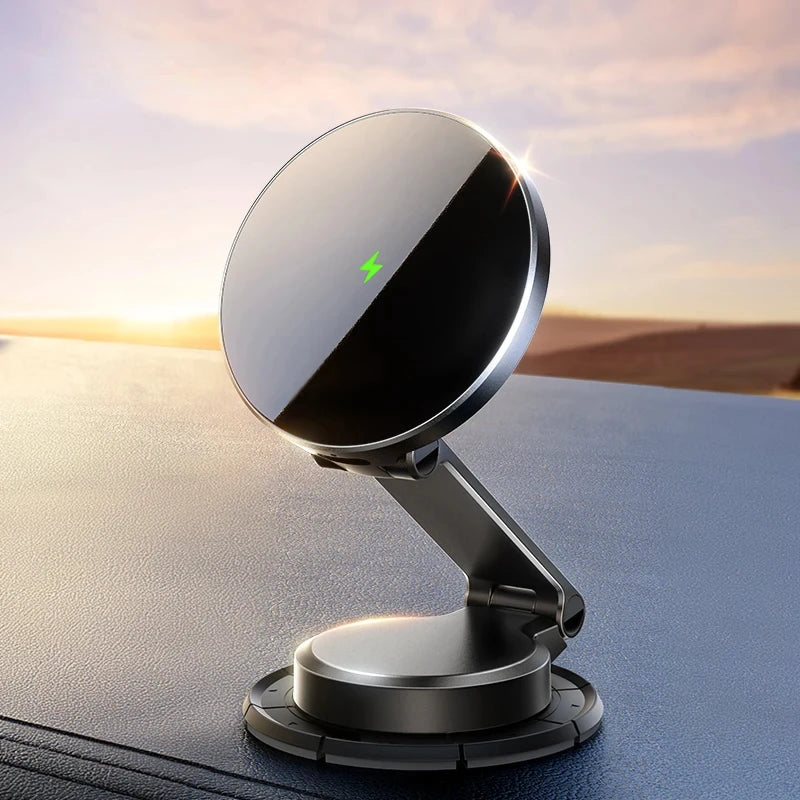 Magnetic Car Phone Mount – Foldable 15W Wireless Charger