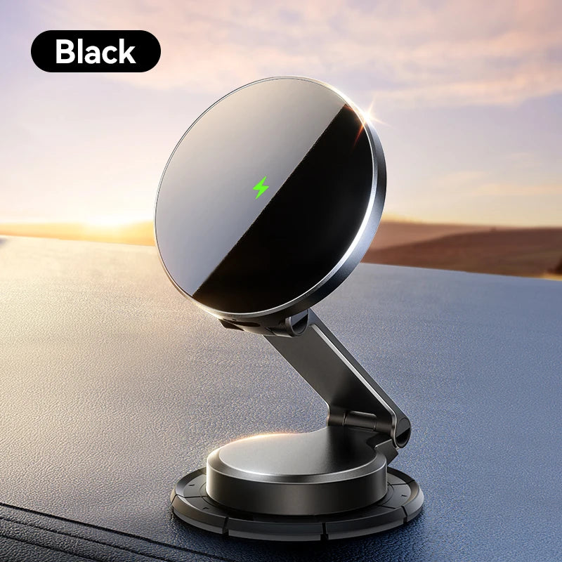 Magnetic Car Phone Mount – Foldable 15W Wireless Charger