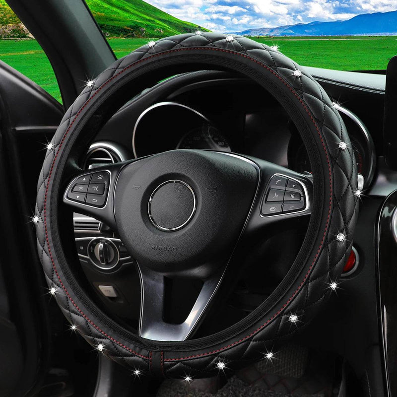 Embroidered Bling Car Wheel Cover – PU Leather, Universal Fit - Rev Niche