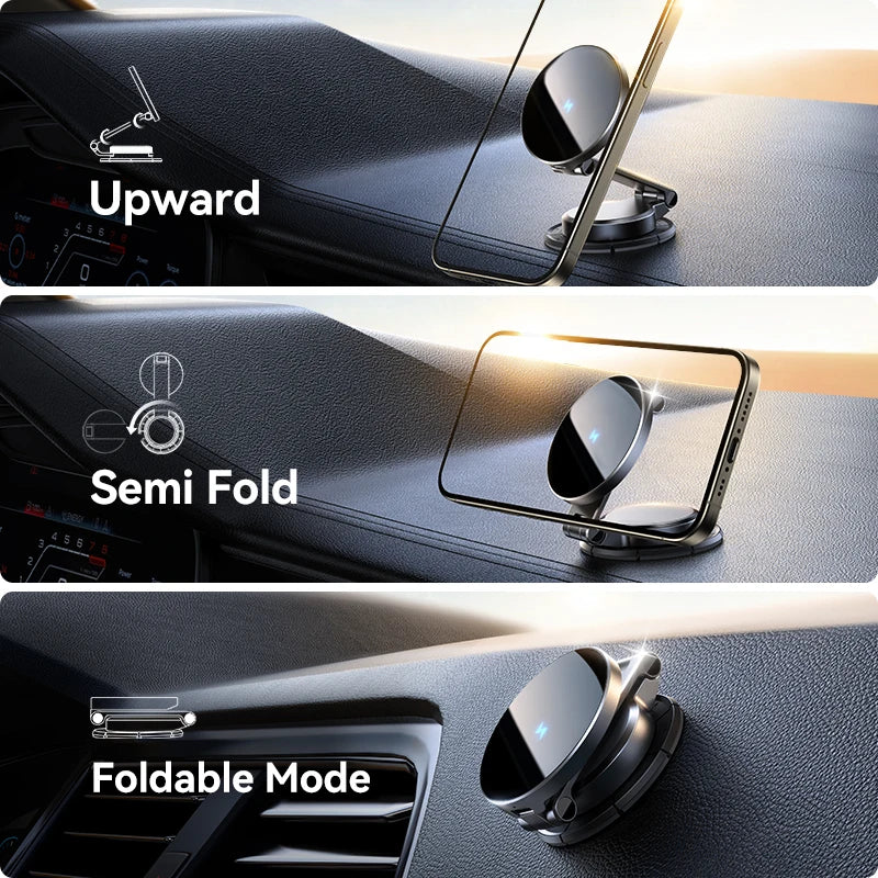 Magnetic Car Phone Mount – Foldable 15W Wireless Charger