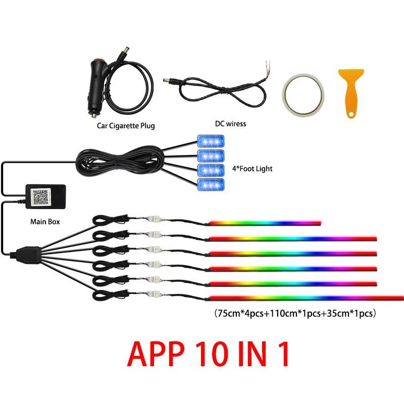 Car Neon Ambient Light Kit – 10-in-1 Acrylic RGB Strips - Rev Niche