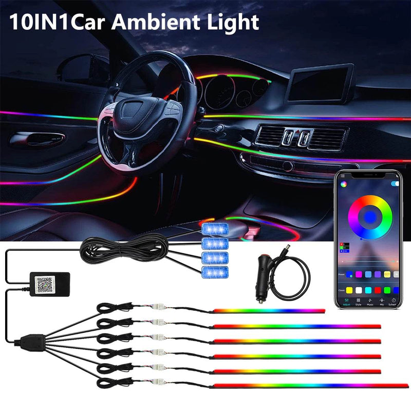 Car Neon Ambient Light Kit – 10-in-1 Acrylic RGB Strips - Rev Niche