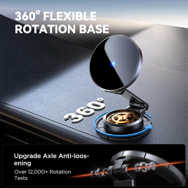 Magnetic Car Phone Mount – Foldable 15W Wireless Charger
